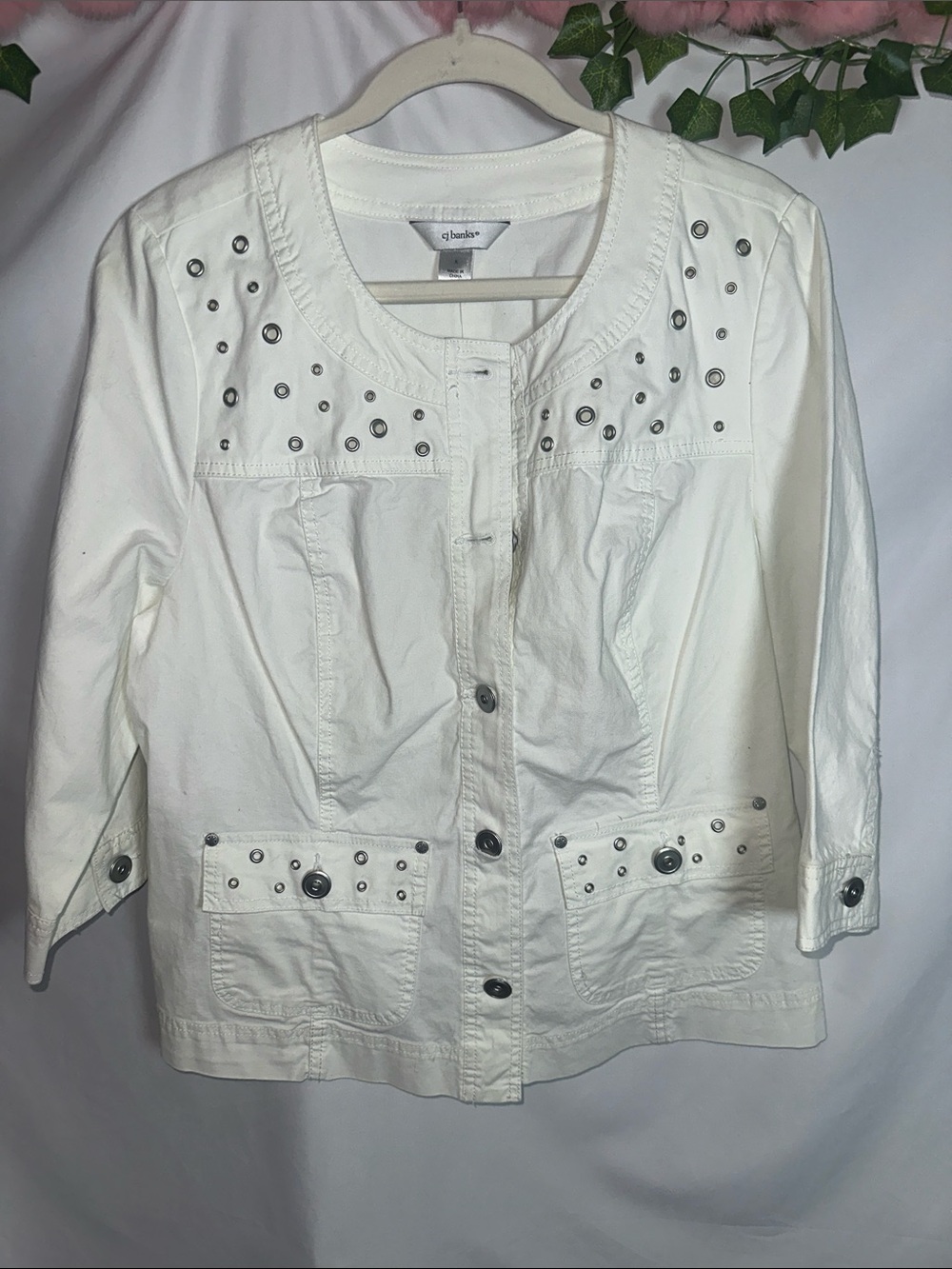 CJ Banks White Stud-Detail Utility Jacket